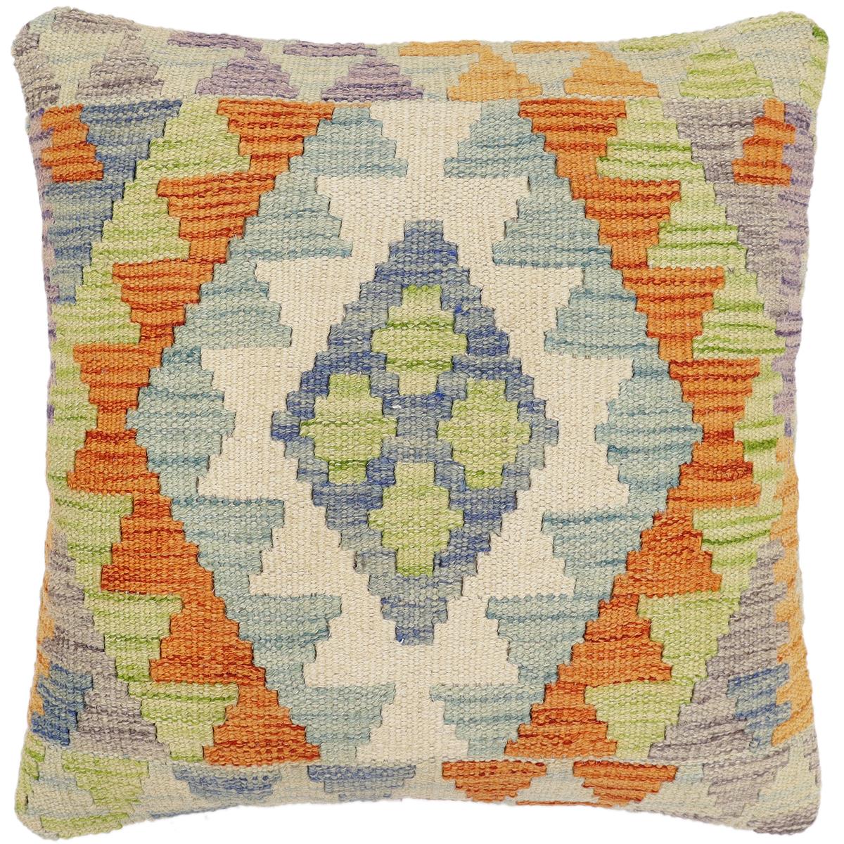 handmade Traditional Pillow Blue Rust Hand-Woven SQUARE 100% WOOL Hand woven turkish pillow 2 x 2