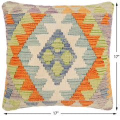 handmade Traditional Pillow Blue Rust Hand-Woven SQUARE 100% WOOL Hand woven turkish pillow 2 x 2