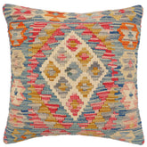 handmade Traditional Pillow Blue Beige Hand-Woven SQUARE 100% WOOL Hand woven turkish pillow2' x 2'