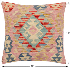 handmade Traditional Pillow Blue Beige Hand-Woven SQUARE 100% WOOL Hand woven turkish pillow2' x 2'
