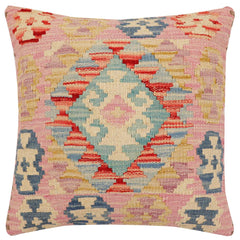 handmade Traditional Pillow Blue Beige Hand-Woven SQUARE 100% WOOL Hand woven turkish pillow2' x 2'