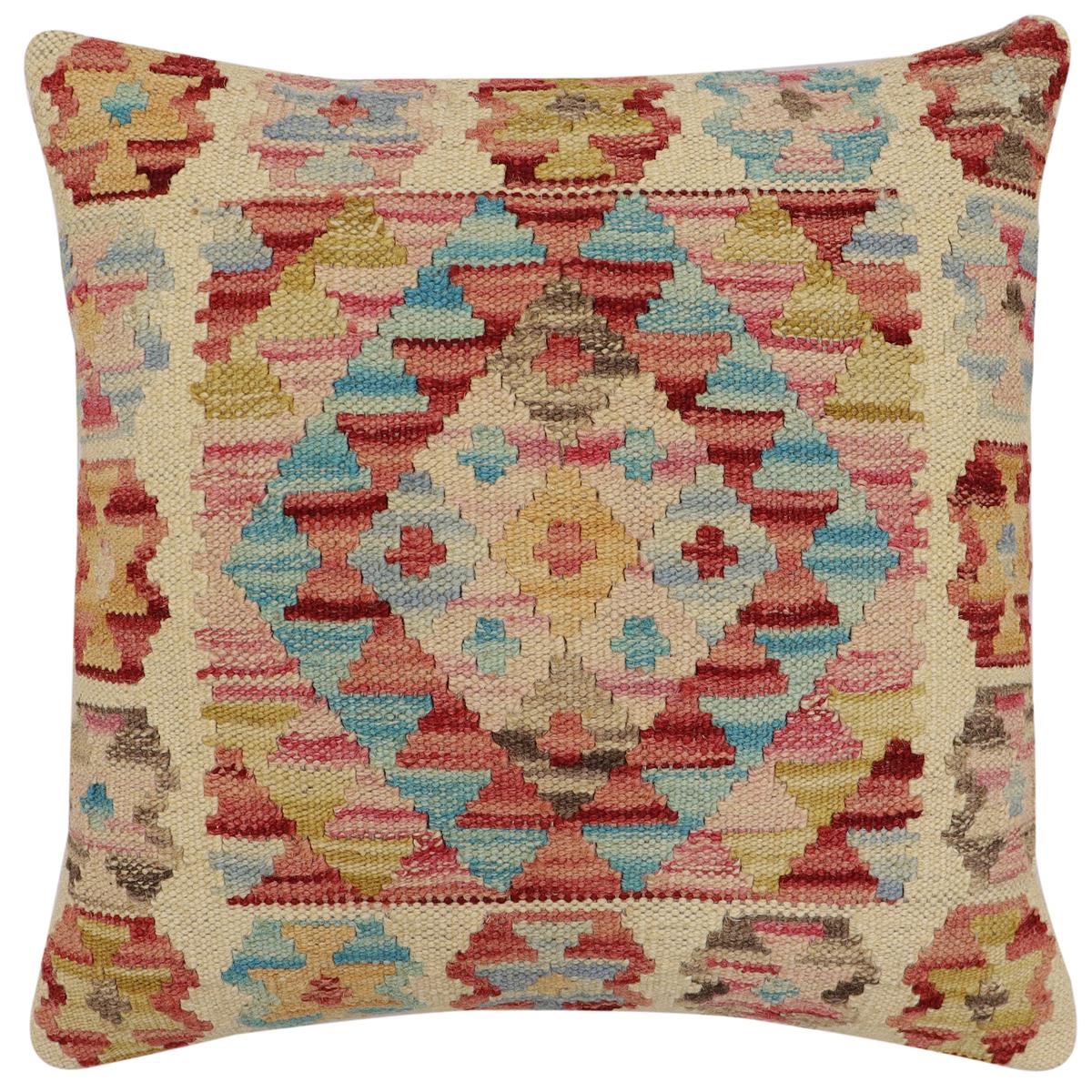 handmade Traditional Pillow Beige Rust Hand-Woven SQUARE 100% WOOL Hand woven turkish pillow 2 x 2