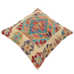 handmade Traditional Pillow Beige Blue Hand-Woven SQUARE 100% WOOL Hand woven turkish pillow2' x 2'