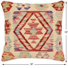 handmade Traditional Pillow Beige Rust Hand-Woven SQUARE 100% WOOL Hand woven turkish pillow2' x 2'