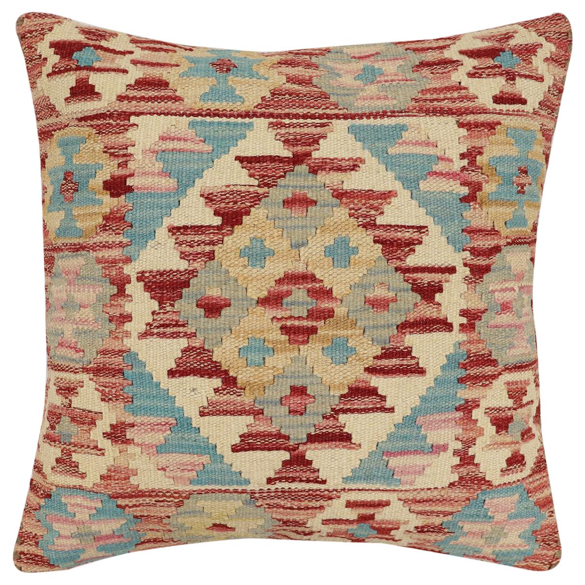 handmade Traditional Pillow Rust Beige Hand-Woven SQUARE 100% WOOL Hand woven turkish pillow2' x 2'