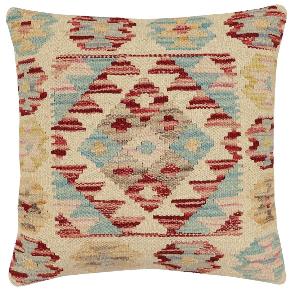 handmade Traditional Pillow Beige Rust Hand-Woven SQUARE 100% WOOL Hand woven turkish pillow2' x 2'