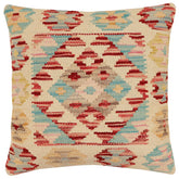 handmade Traditional Pillow Beige Rust Hand-Woven SQUARE 100% WOOL Hand woven turkish pillow2' x 2'