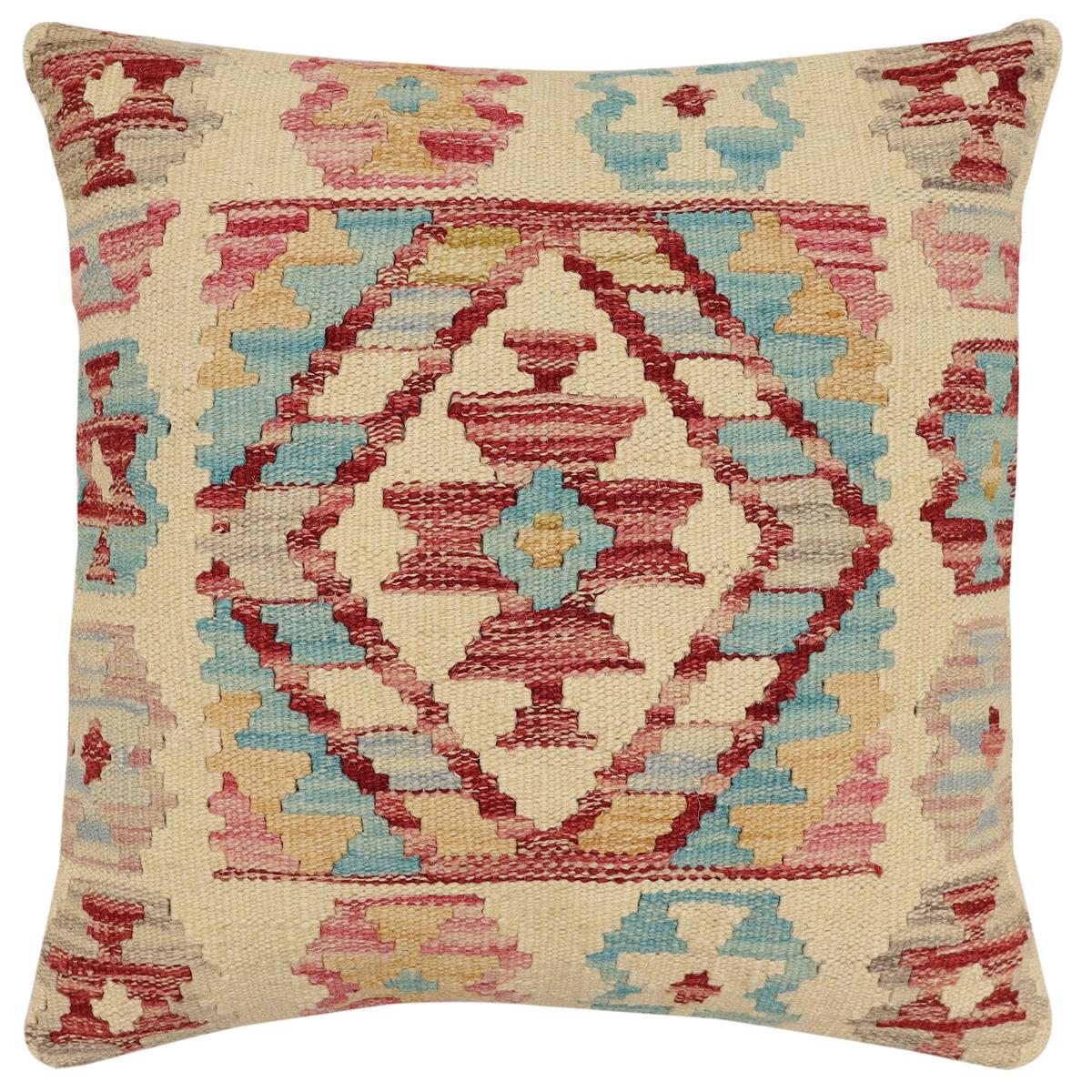 handmade Traditional Pillow Beige Rust Hand-Woven SQUARE 100% WOOL Hand woven turkish pillow2' x 2'