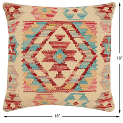 handmade Traditional Pillow Beige Rust Hand-Woven SQUARE 100% WOOL Hand woven turkish pillow2' x 2'