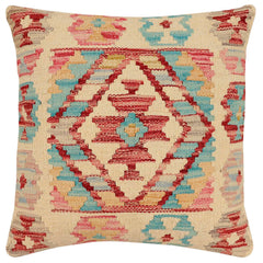 handmade Traditional Pillow Beige Rust Hand-Woven SQUARE 100% WOOL Hand woven turkish pillow2' x 2'