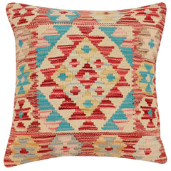 handmade Traditional Pillow Rust Blue Hand-Woven SQUARE 100% WOOL Hand woven turkish pillow2' x 2'