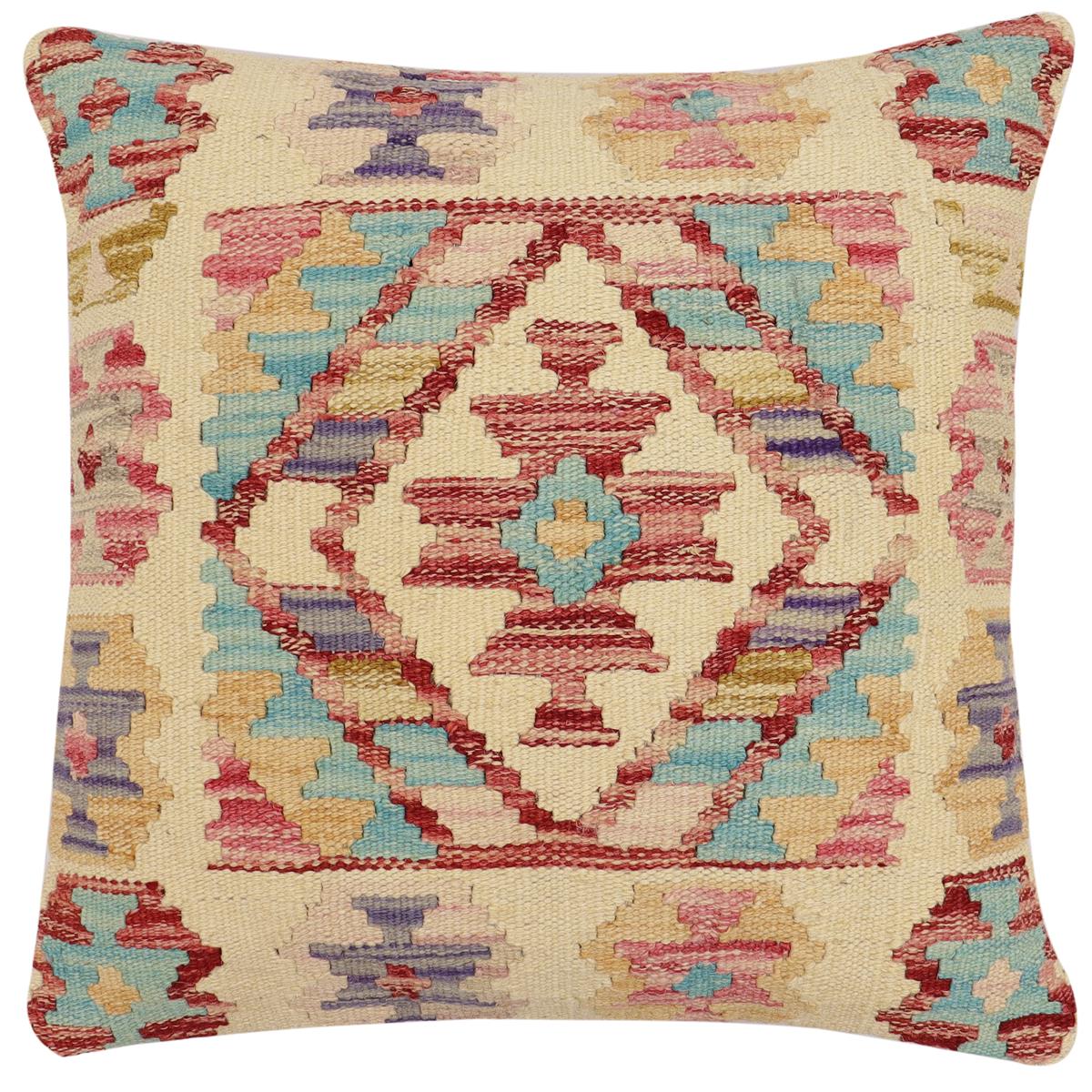 handmade Traditional Pillow Beige Rust Hand-Woven SQUARE 100% WOOL Hand woven turkish pillow2' x 2'