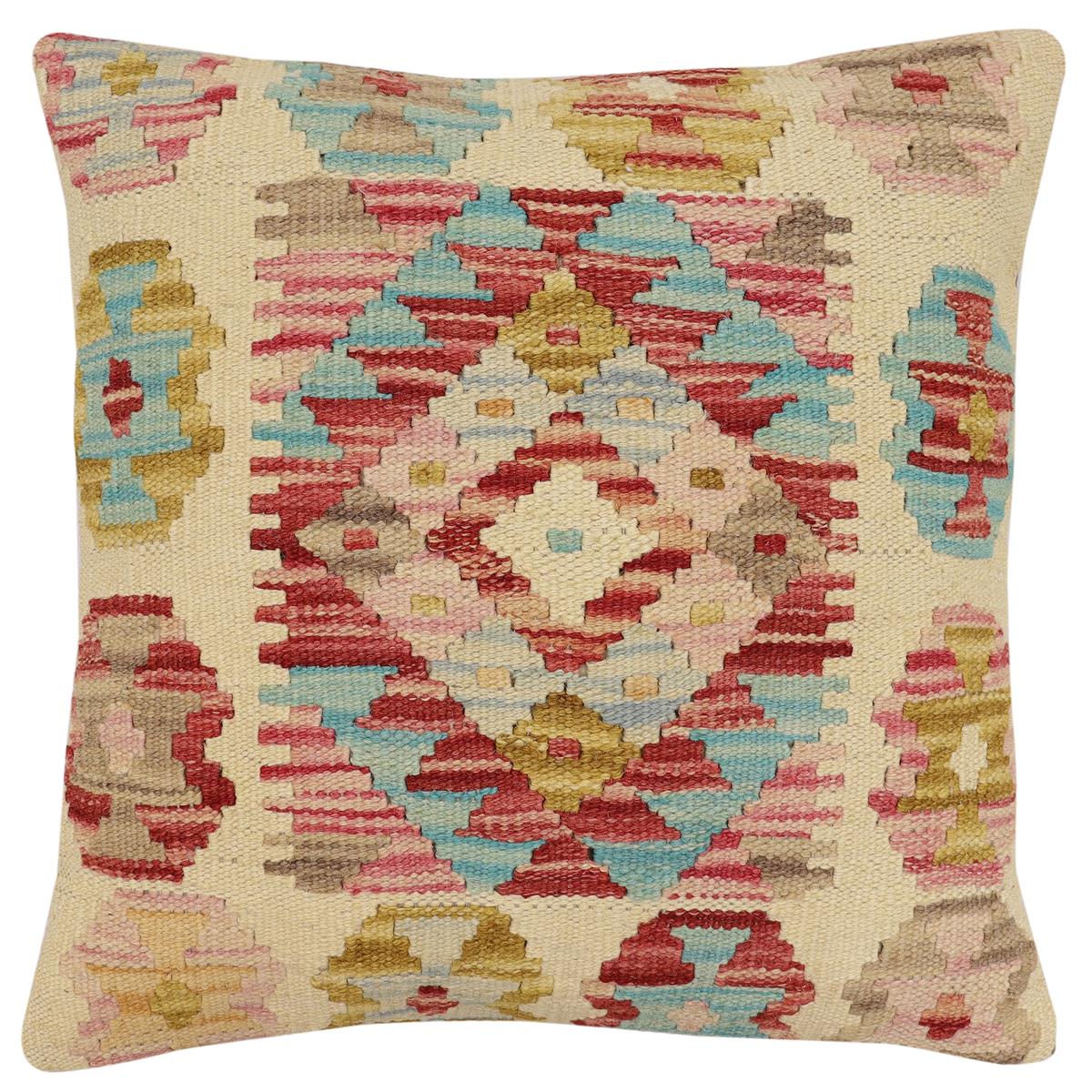 handmade Traditional Pillow Beige Rust Hand-Woven SQUARE 100% WOOL Hand woven turkish pillow2' x 2'
