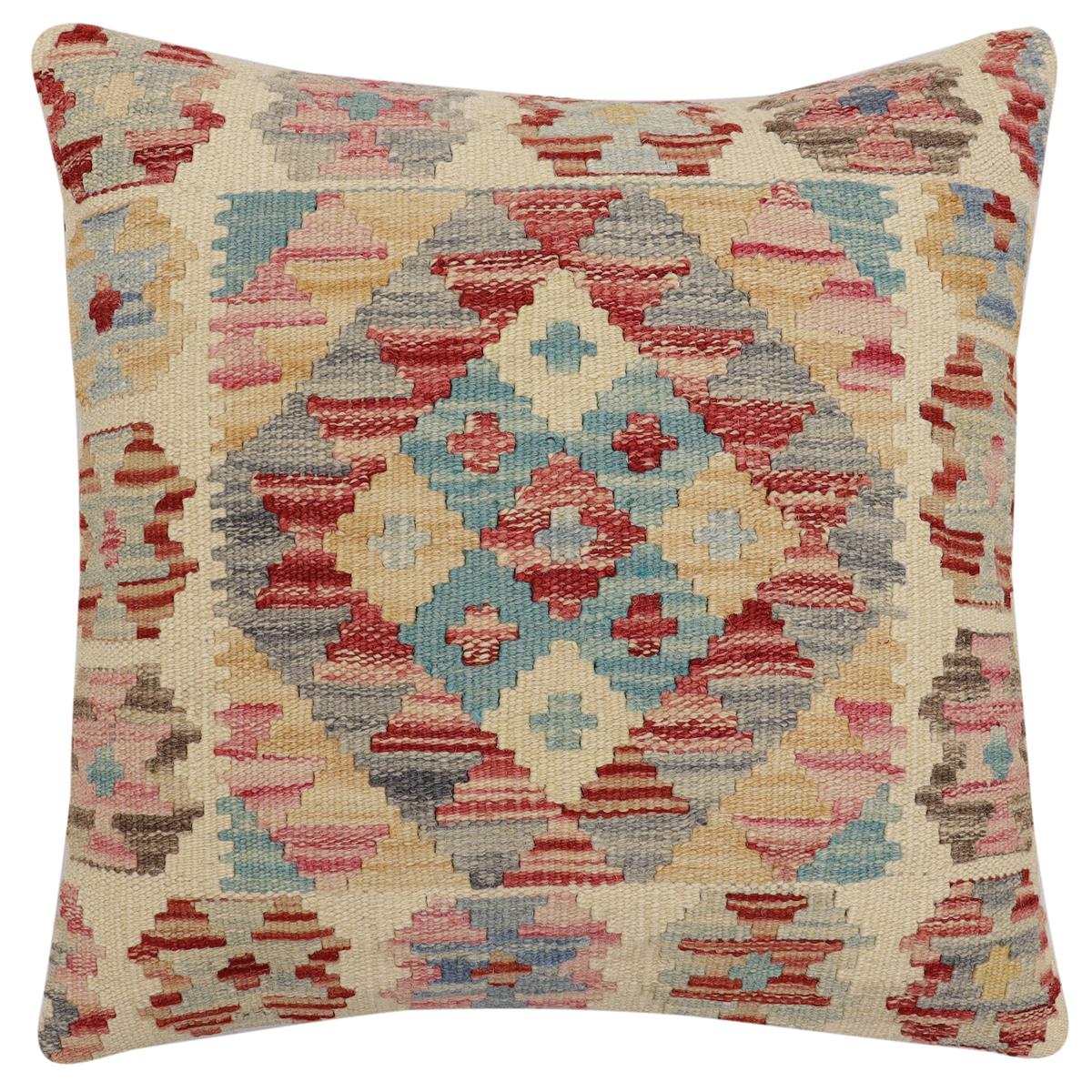 handmade Traditional Pillow Beige Rust Hand-Woven SQUARE 100% WOOL Hand woven turkish pillow 2 x 2