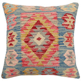 handmade Traditional Pillow Blue Gold Hand-Woven SQUARE 100% WOOL Hand woven turkish pillow2' x 2'