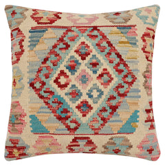 handmade Traditional Pillow Beige Red Hand-Woven SQUARE 100% WOOL Hand woven turkish pillow2' x 2'