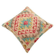 handmade Traditional Pillow Beige Blue Hand-Woven SQUARE 100% WOOL Hand woven turkish pillow 2 x 2
