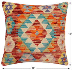 handmade Traditional Pillow Rust Blue Hand-Woven SQUARE 100% WOOL Hand woven turkish pillow2' x 2'