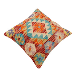 handmade Traditional Pillow Rust Blue Hand-Woven SQUARE 100% WOOL Hand woven turkish pillow2' x 2'