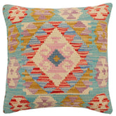 handmade Traditional Pillow Blue Beige Hand-Woven SQUARE 100% WOOL Hand woven turkish pillow2' x 2'