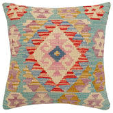 handmade Traditional Pillow Blue Beige Hand-Woven SQUARE 100% WOOL Hand woven turkish pillow2' x 2'
