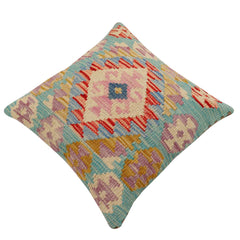 handmade Traditional Pillow Blue Beige Hand-Woven SQUARE 100% WOOL Hand woven turkish pillow2' x 2'