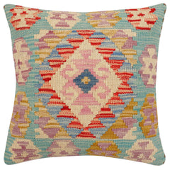 handmade Traditional Pillow Blue Beige Hand-Woven SQUARE 100% WOOL Hand woven turkish pillow2' x 2'