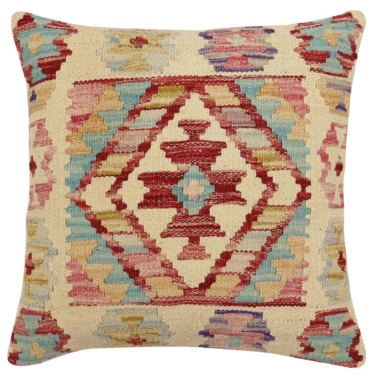 handmade Traditional Pillow Beige Rust Hand-Woven SQUARE 100% WOOL Hand woven turkish pillow2' x 2'