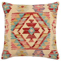 handmade Traditional Pillow Beige Rust Hand-Woven SQUARE 100% WOOL Hand woven turkish pillow2' x 2'