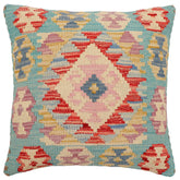 handmade Traditional Pillow Blue Beige Hand-Woven SQUARE 100% WOOL Hand woven turkish pillow2' x 2'