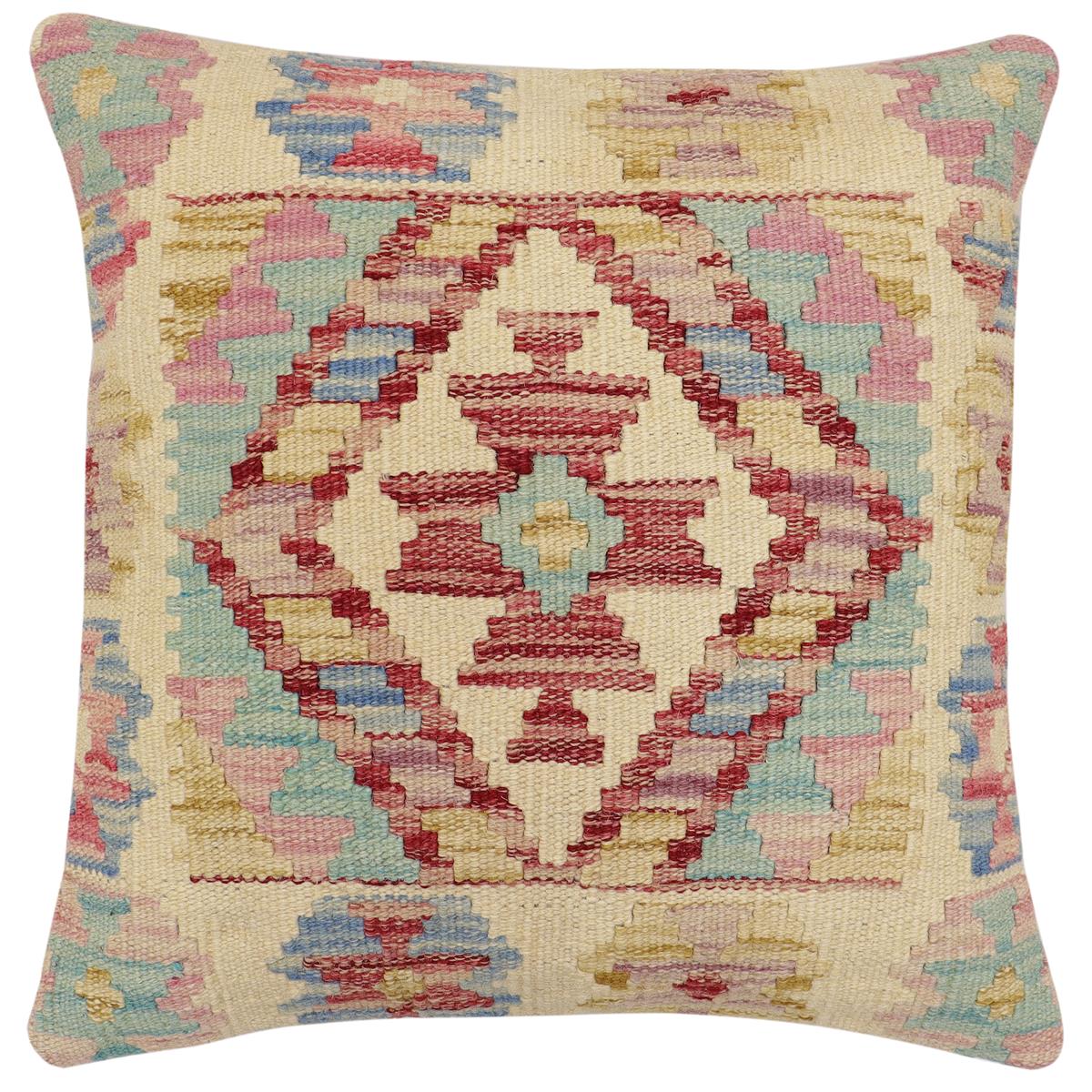 handmade Traditional Pillow Beige Rust Hand-Woven SQUARE 100% WOOL Hand woven turkish pillow2' x 2'