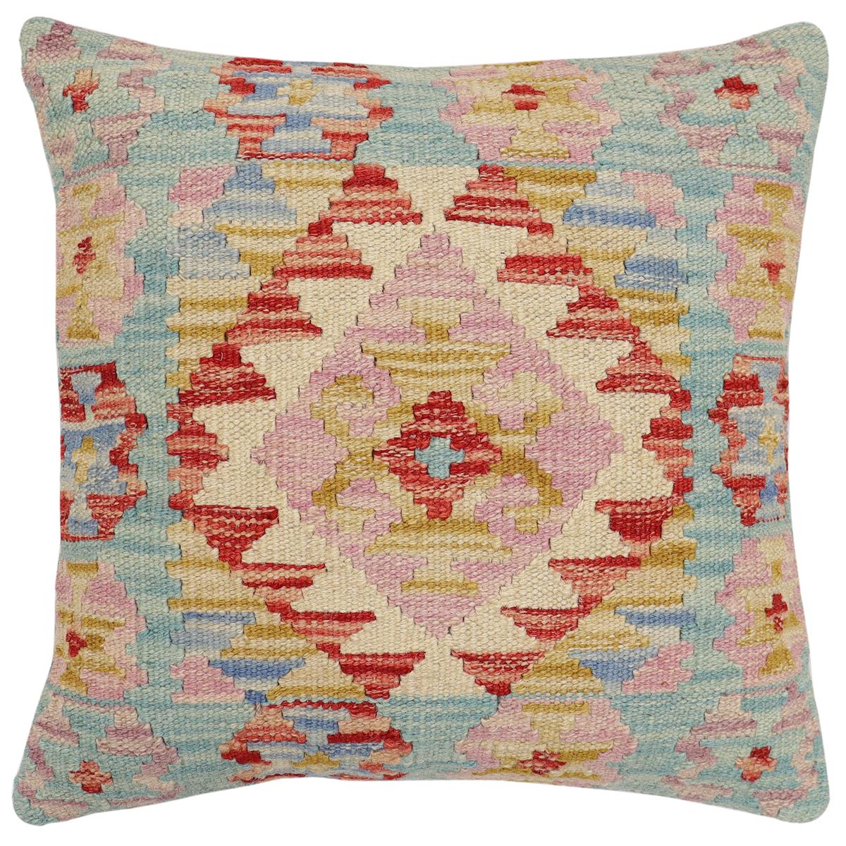 handmade Traditional Pillow Red Blue Hand-Woven SQUARE 100% WOOL  Hand woven turkish pillow  2 x 2