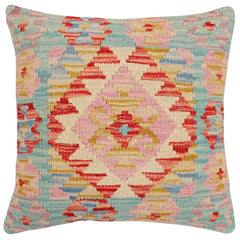 handmade Traditional Pillow Red Blue Hand-Woven SQUARE 100% WOOL  Hand woven turkish pillow  2 x 2