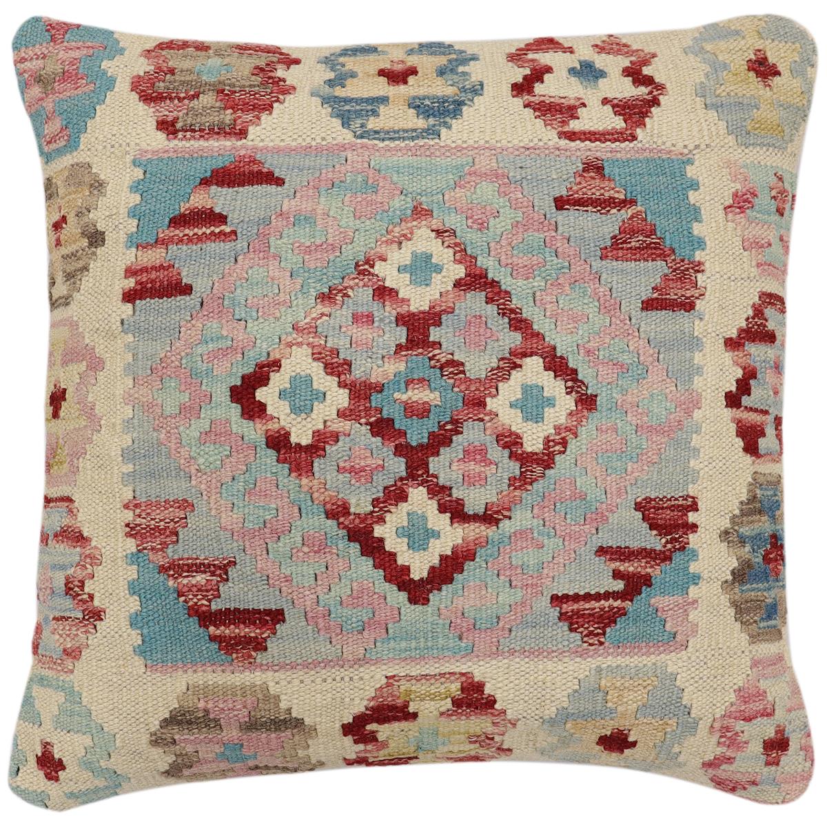 handmade Traditional Pillow Red Blue Hand-Woven SQUARE 100% WOOL Hand woven turkish pillow2' x 2'
