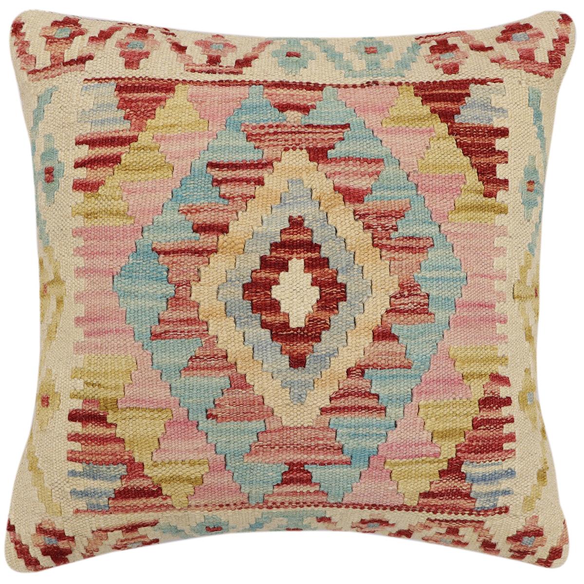 handmade Traditional Pillow Beige Red Hand-Woven SQUARE 100% WOOL Hand woven turkish pillow 2 x 2