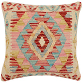 handmade Traditional Pillow Beige Red Hand-Woven SQUARE 100% WOOL  Hand woven turkish pillow  2 x 2