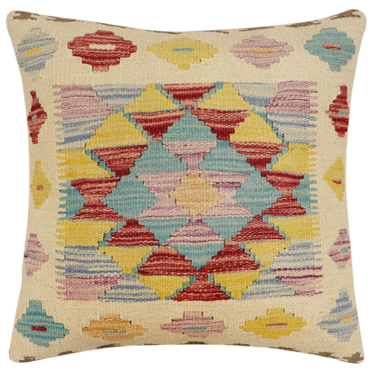 handmade Traditional Pillow Beige Red Hand-Woven SQUARE 100% WOOL Hand woven turkish pillow2' x 2'