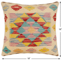 handmade Traditional Pillow Beige Red Hand-Woven SQUARE 100% WOOL Hand woven turkish pillow2' x 2'