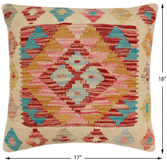 handmade Traditional Pillow Beige Red Hand-Woven SQUARE 100% WOOL Hand woven turkish pillow 2 x 2