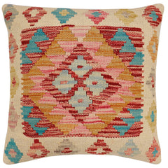 handmade Traditional Pillow Beige Red Hand-Woven SQUARE 100% WOOL Hand woven turkish pillow 2 x 2
