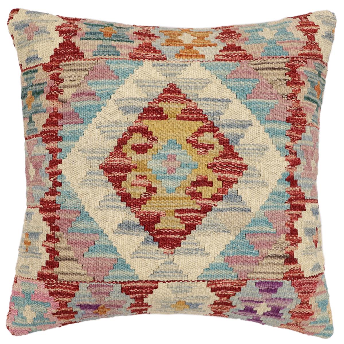 handmade Traditional Pillow Red Blue Hand-Woven SQUARE 100% WOOL Hand woven turkish pillow2' x 2'