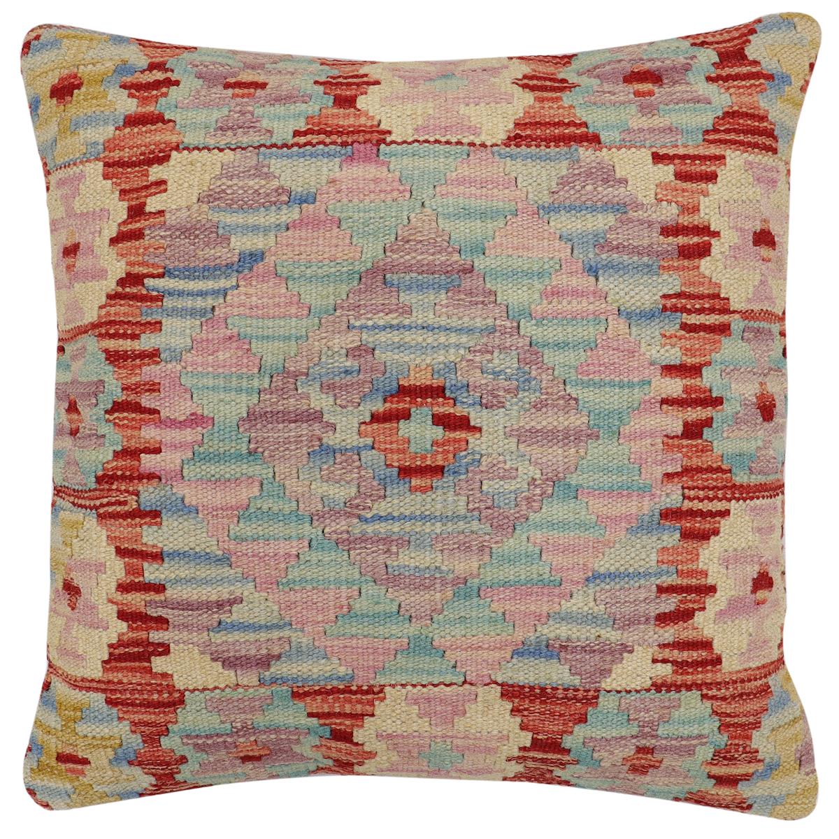handmade Traditional Pillow Red Blue Hand-Woven SQUARE 100% WOOL Hand woven turkish pillow2' x 2'