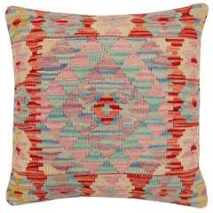 handmade Traditional Pillow Red Blue Hand-Woven SQUARE 100% WOOL Hand woven turkish pillow2' x 2'