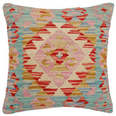 handmade Traditional Pillow Blue Red Hand-Woven SQUARE 100% WOOL Hand woven turkish pillow2' x 2'