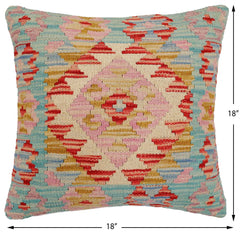 handmade Traditional Pillow Blue Red Hand-Woven SQUARE 100% WOOL Hand woven turkish pillow2' x 2'