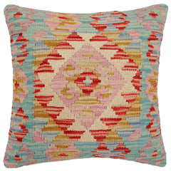 handmade Traditional Pillow Blue Red Hand-Woven SQUARE 100% WOOL Hand woven turkish pillow2' x 2'