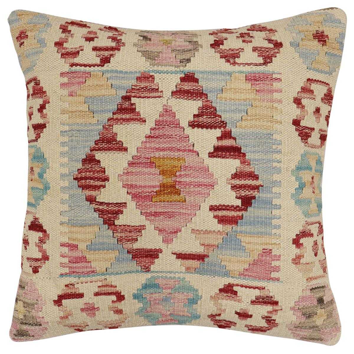 handmade Traditional Pillow Beige Red Hand-Woven SQUARE 100% WOOL Hand woven turkish pillow2' x 2'