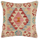 handmade Traditional Pillow Beige Red Hand-Woven SQUARE 100% WOOL Hand woven turkish pillow2' x 2'