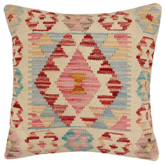 handmade Traditional Pillow Beige Red Hand-Woven SQUARE 100% WOOL Hand woven turkish pillow2' x 2'