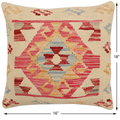 handmade Traditional Pillow Beige Red Hand-Woven SQUARE 100% WOOL  Hand woven turkish pillow  3 x 5